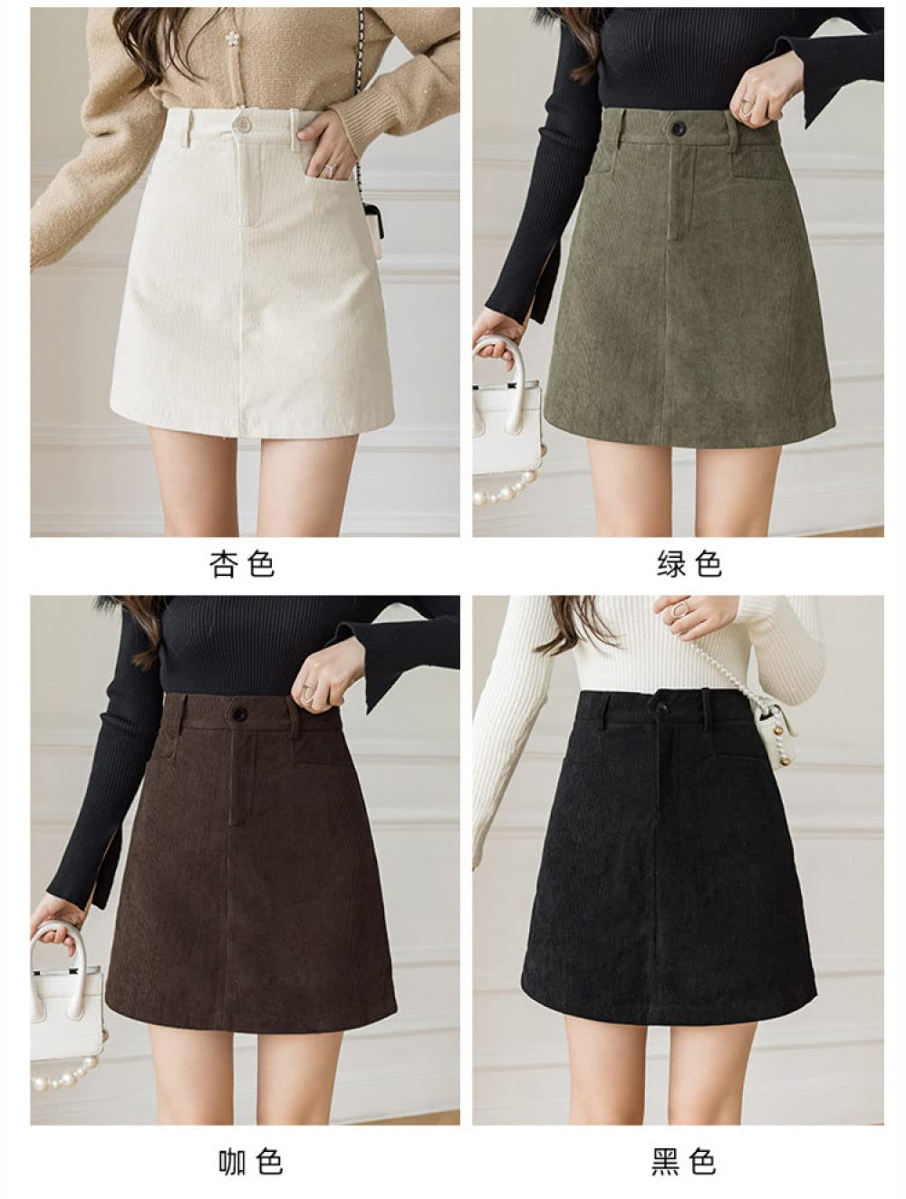 OZEO Röcke Für Damen,Damen Minirock Salbeigrün Hohe Taille Hüften Wickelrock Knopf A-Linie Geraffter Lagenrock Mit Hose Herbst Winter Kurzer Rock Für Mädchen Damen,M