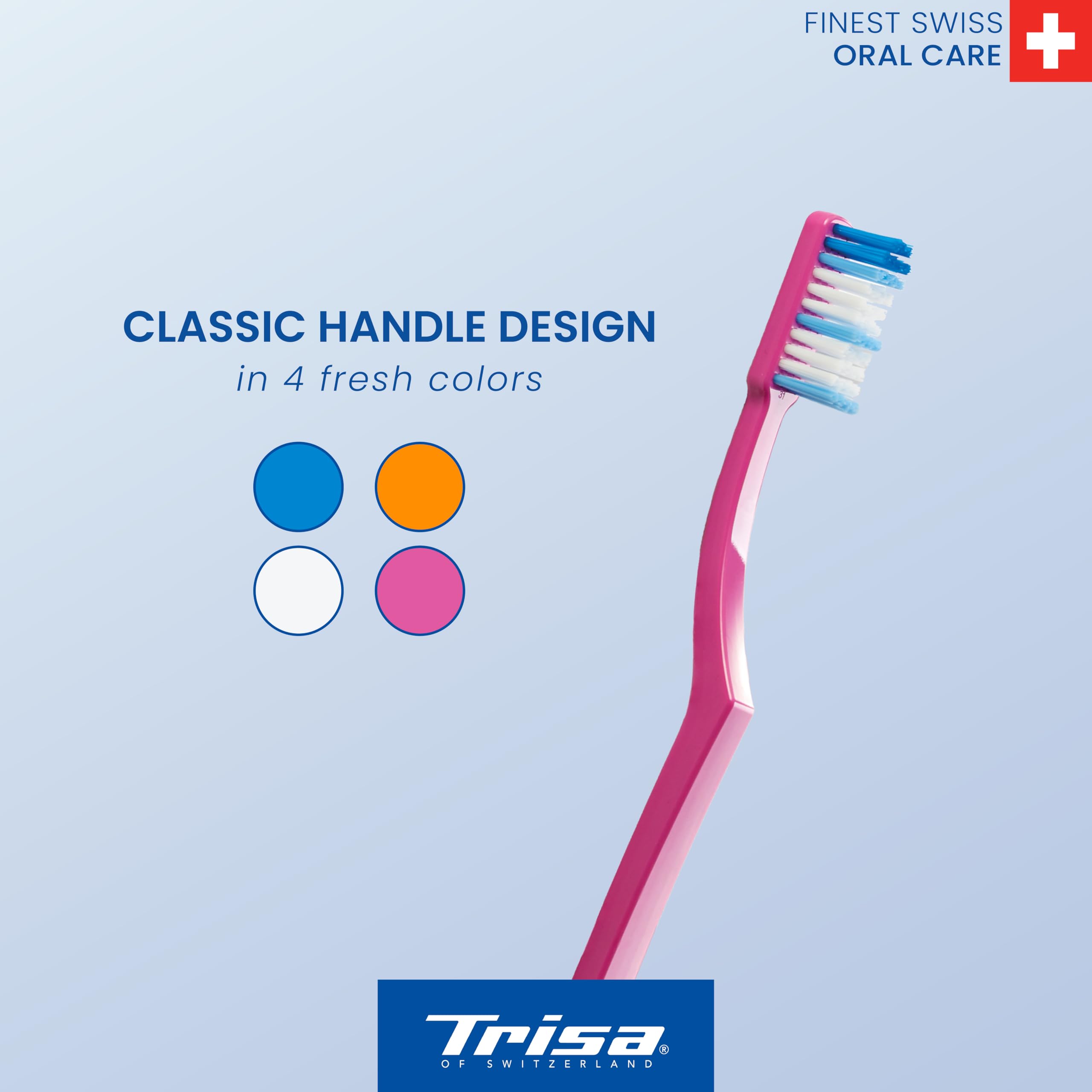 Trisa Fresh Super Clean Medium Adult Toothbrush With Travel Cap, Swiss Made, Finest Swiss Oral Care, Perfectly Rounded Filament Ends, Assortment Pack of 3.
