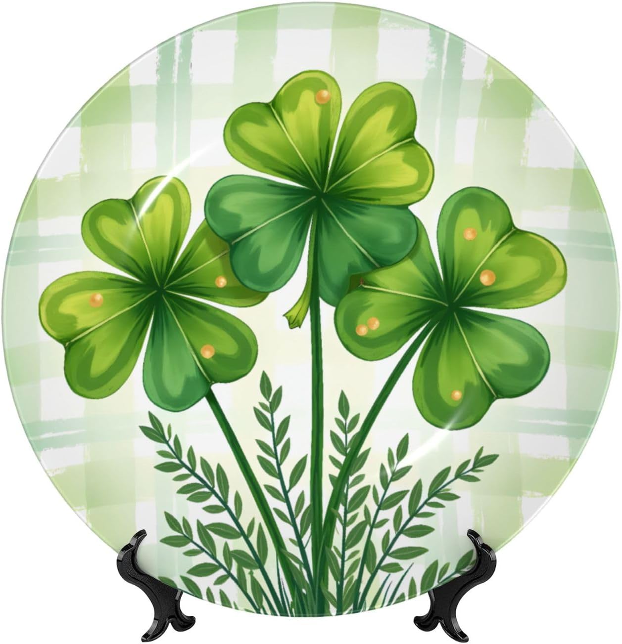 St Patrick Green Texture Style Ceramic Plate Display Decorative Plate With Stand Wall Hanging Plate For Home Decor 10 Inch