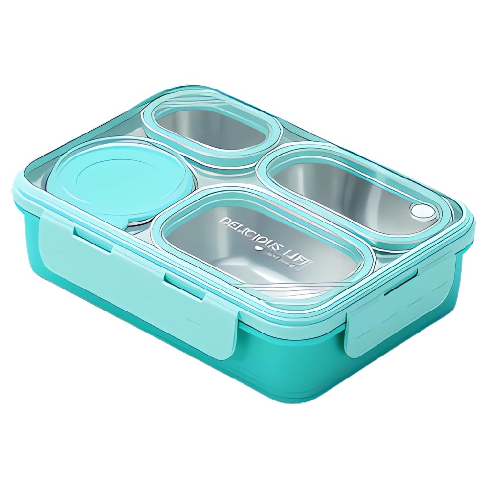 AUTOYSUR Lunch Box Stainless Steel Containers For Adults Men Women, Bento Box Adult Lunch Box W/ 4 Compartments, Insulated Bento Boxes Leakproof,BPA Free,Dishwasher Safe Stainless Steel Bento Box (B)