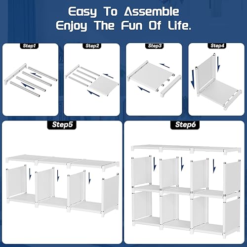 Miniatura 6 de Mavivegue Estante para libros, organizador de almacenamiento de 18 cubos, estantería de bricolaje, estantería de cubo de metal, estuche alto para