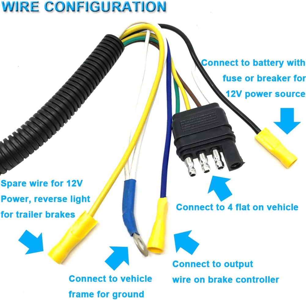4 Way Flat to 7 Way RV Blade Trailer Adapter Electrical Connector with Mounting Bracket