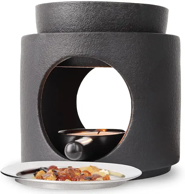 Bruciatore Incenso 2 in 1 con Lampada Profumata per Aromaterapia e Decorazione - Nero