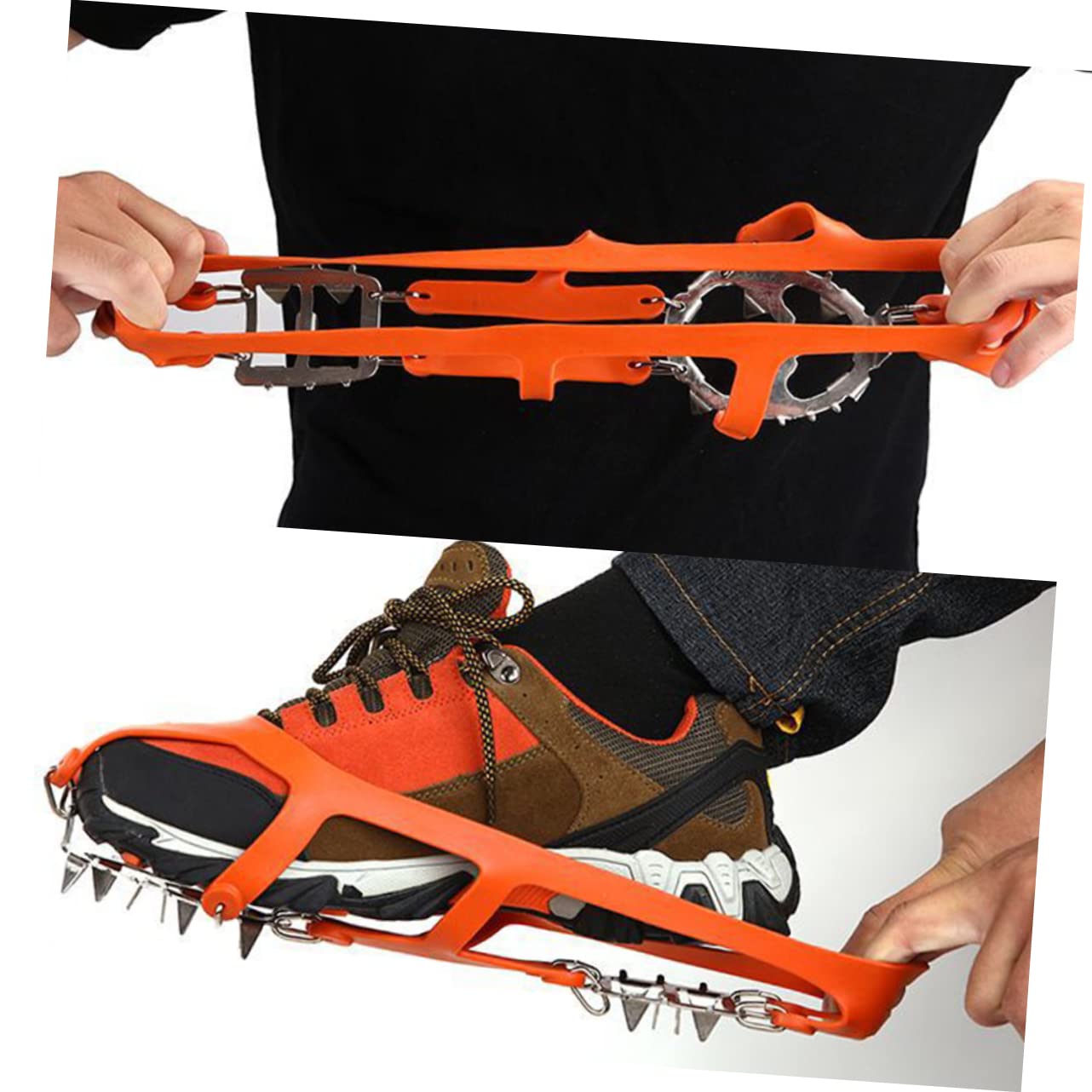 Holibanna 1Pair Outdoor Ice Cleat Spikes Teeth Crampons for Shoes and Boots for Snow and Ice Durable Traction for Hiking and Climbing Orange