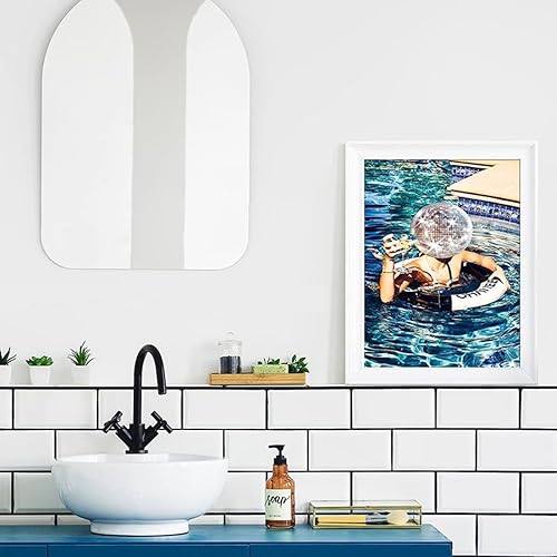 Miniatura 3 de Póster moderno de bola de discoteca para decoración de baño, arte de pared, lienzo de preppy, póster de impresión artística azul, divertido carrito