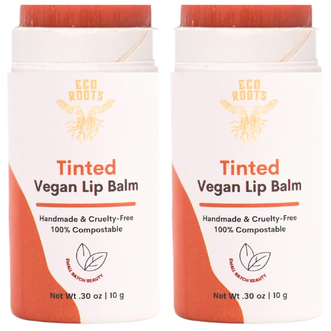 Tinted Lip Balm 2 Pack - Organic and Vegan Lip Moisturizer - Cruelty-Free, Eco-Friendly - Plastic-Free with Compostable Packaging - Made in USA Lip Balm Set