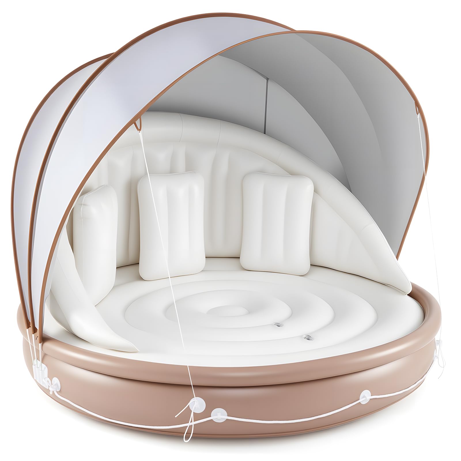 Isla Flotante Hinchable Para 2 Personas GYMAX Con Toldo Solar Ajustable UPF 50+, Portavasos Y Carga De 200 Kg – Ideal Para Piscina, Playa O Lago