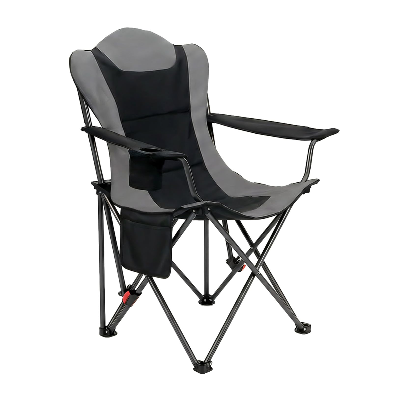 OUTSIDER Heavy Duty Camping Chair 200kg Capacity, Folding Chair with 3 Recline Angles, Cup Holder & Side Storage Bag, Portable for Camping, Fishing, Hiking 1pc