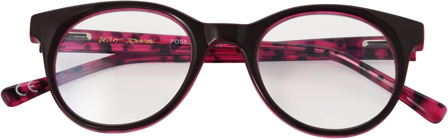 Betsey Johnson Women's Sparkle & Shimmer Reading Glasses Round Blue Light, Pink, 48 mm + 0