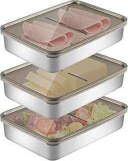 3 Stück Kühlschrank Organizer, Edelstahl Behälter 316, Frischhaltedosen Mit Deckel Groß, Aufbewahrungsbox Kühlschrank, Kühl schrank Organizer, Fridge Organizer Für Käse Fleisch Gemüse (3 Stück)