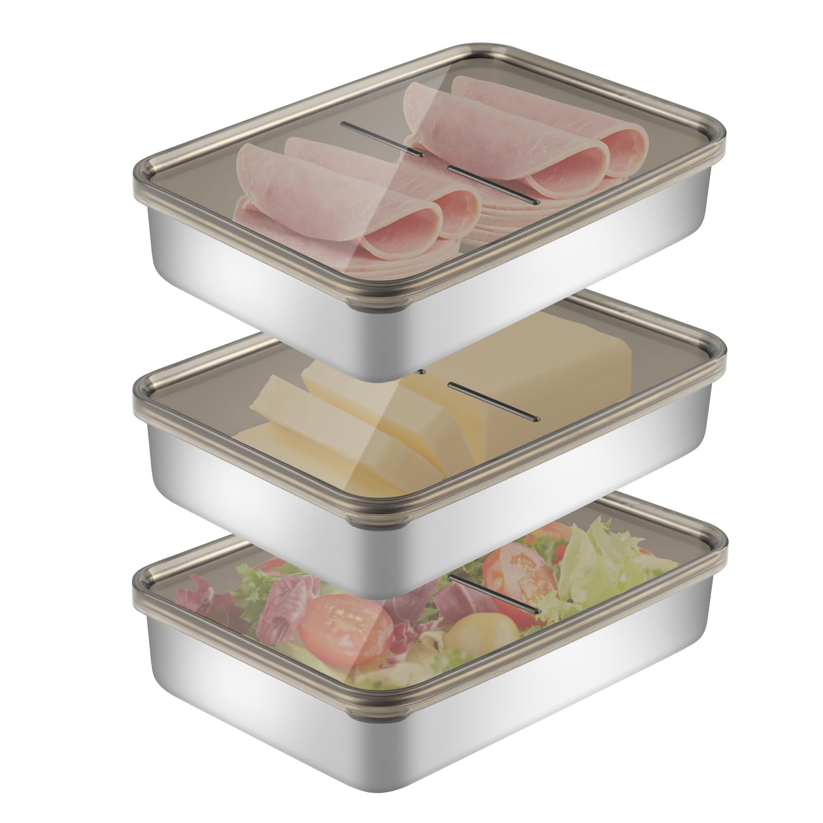 3 Stück Kühlschrank Organizer, Edelstahl Behälter 316, Frischhaltedosen Mit Deckel Groß, Aufbewahrungsbox Kühlschrank, Kühl schrank Organizer, Fridge Organizer Für Käse Fleisch Gemüse (3 Stück) Küche, Haushalt & Wohnen
