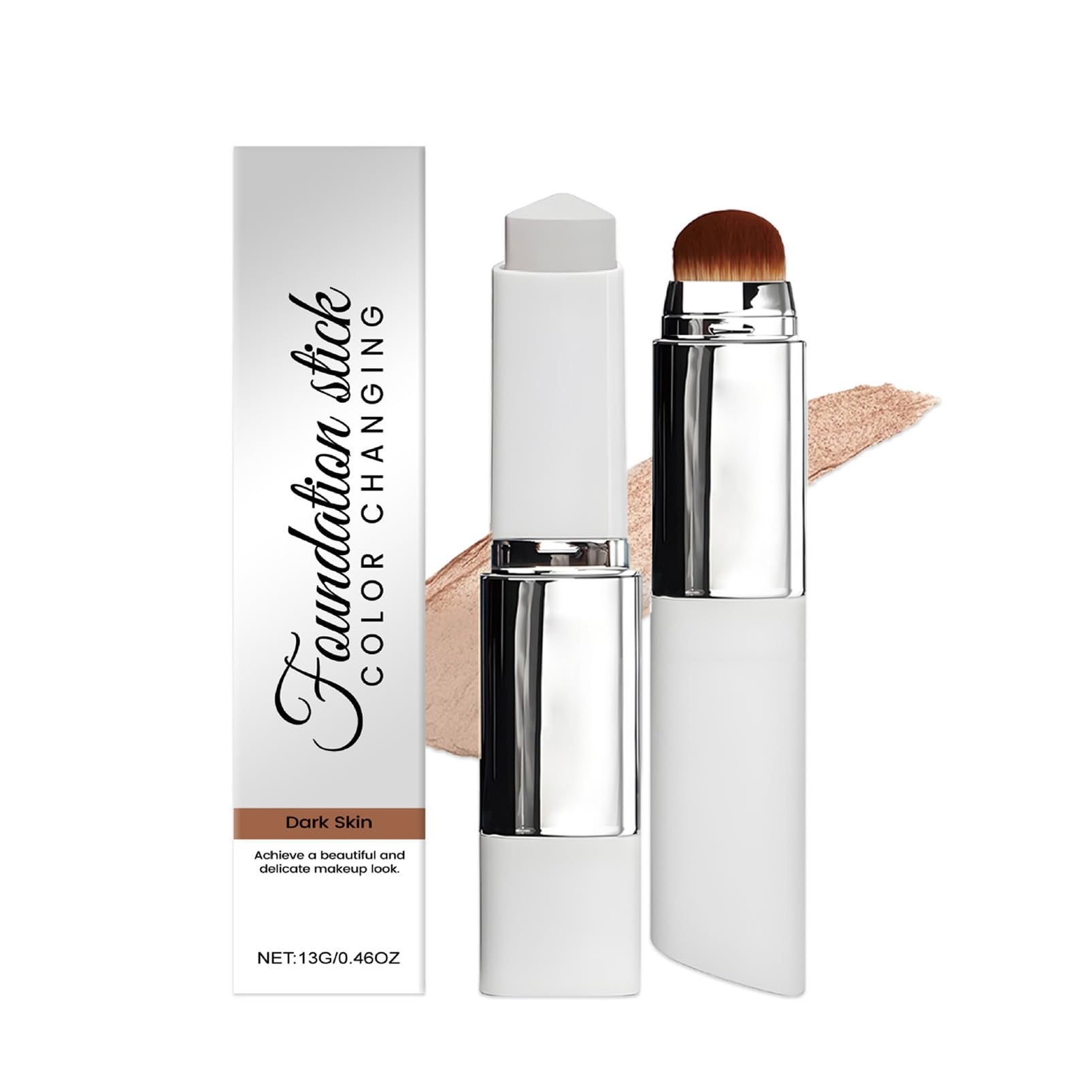 Farbwechsel Grundierung, Color Changing Foundation Stick mit Bürste, Full Coverage Concealer Foundation Primer für Makelloses Makeup, Lang Anhaltender, Hydratisierend, Natürliches Finish(Dunkle)