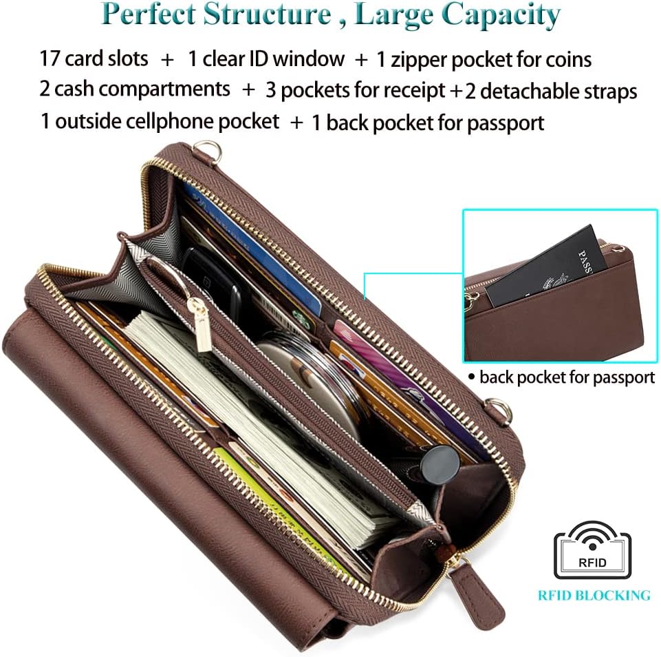 Peacocktion Crossbody Bags for Women RFID Wristlet Wallets Travel Vegan Leather Small Clutch Purses with Phone Pocket Zipper - Image 3