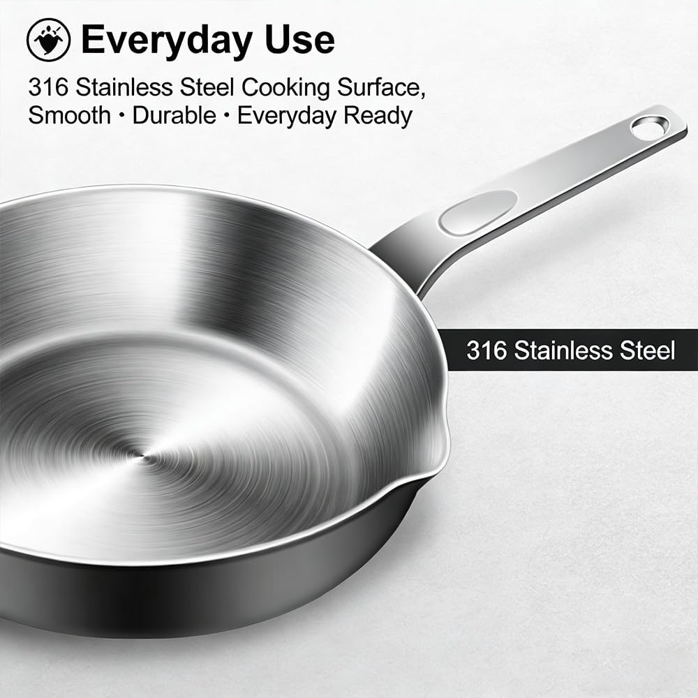 2026 New Mini Egg Pan 316 Stainless Steel Omelet Skillet with Spout, Small Frying Pan for One Egg, Works on Gas & Induction Cooktops, Mini Sauce Pan for Butter & Small Portions (L)