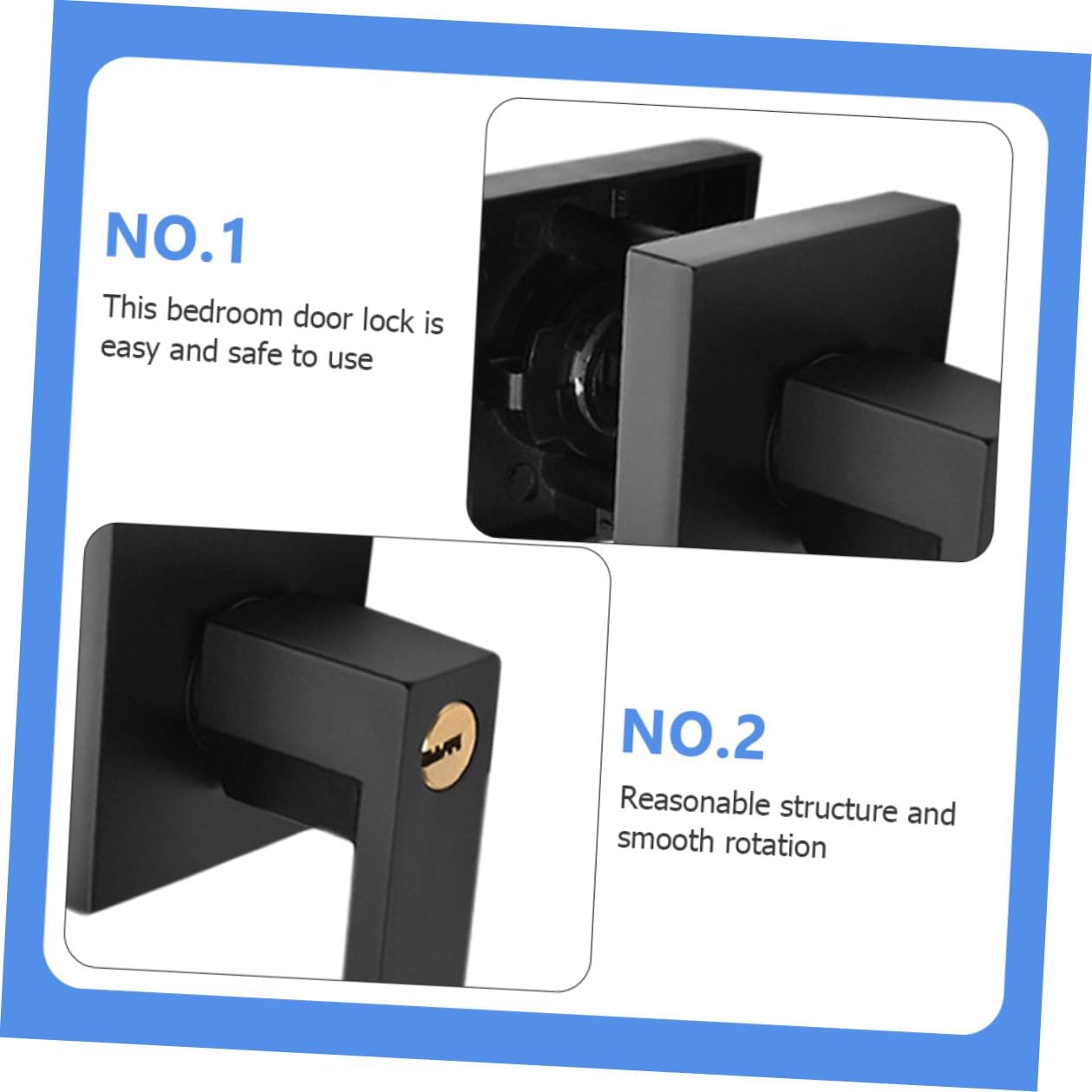 Heavy Duty Privacy Door Handle Lock Set for Bedroom and Bathroom, Aluminum Alloy Black Lever with Key, Interior Door Knob with Lock for Residential Rooms