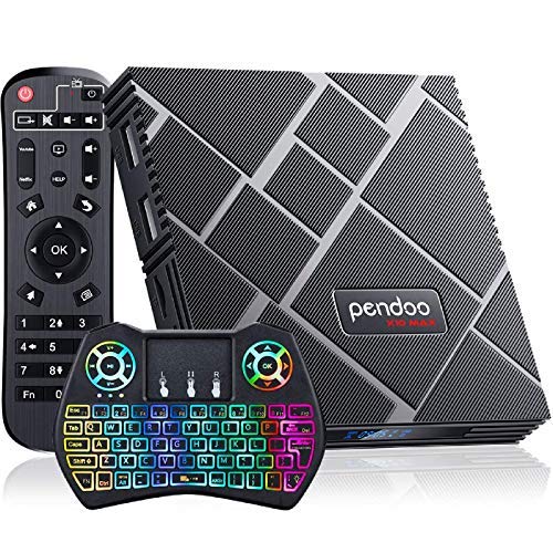 pendoo Android 9.0 TV Box 4GB RAM 64GB ROM, X10 MAX Android TV Box with Wireless Mini Keyboard, RK3318 Quad-Core Dual-WiFi 2.4G/5GHz BT4.2 3D 4K Ultra HD H.265 Android Box… Michigan 