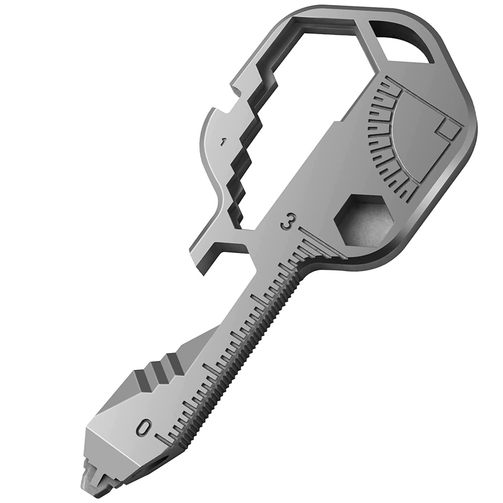The Autostory Key Multitool 24- in-1 Key Shaped Pocket Tool, EDC Keychain Multi Tool for Drill Drive, Screwdriver, File, Bottle Opener, Wrench, Ruler, Strip, Etc. (Gift Pack with Keychain) (Silver)
