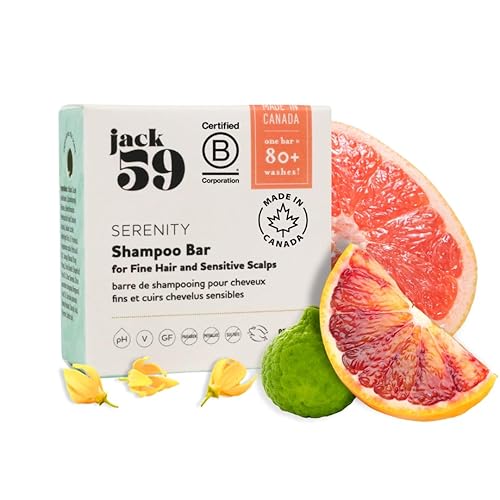 Jack59 Barra de champú natural para cabello fino y piel sensible, champú en barra natural para mujeres y hombres con mezcla de aceites esenciales