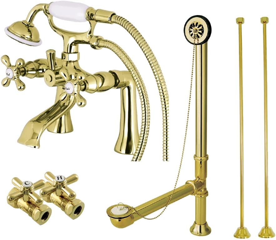 Kingston Brass CCK268C Vintage Deck Mount Clawfoot Tub Faucet Package with Supply Line, Hand Shower and Tub Drain, Polished Chrome