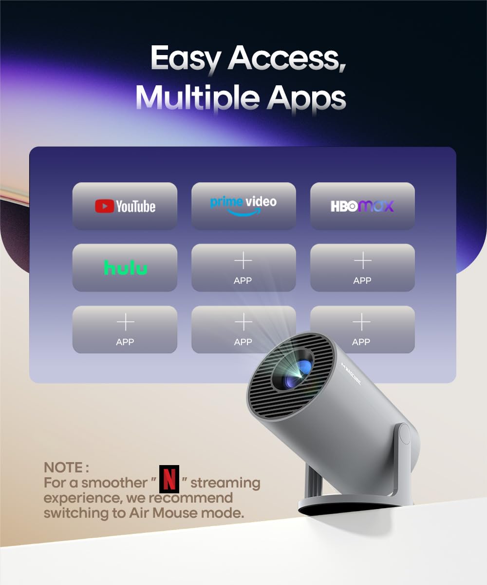 Mini Proiettore 4K Supporta, Smart Projector 5G WiFi 6 BT 5.0, Mini Proiettore Full HD 1080P Supporta 200ANSI 8000L Auto Orizzontale Trapezoid Correction (Grigio)