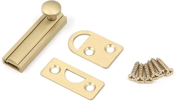 MY MIRONEY Solid Brass Surface Bolt 2 Inch Hardware Slide Surface Door Bolt Brushed Gold Barrel Bolt Lock