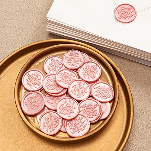 Eisumy With Love Sealing Wax For Wedding Bridal Shower Invatation Envelopes Stickers, Thank You Enevlope Seals, Blush Pink Color, 50 Pcs, Diameter 1 Inch #TOP5