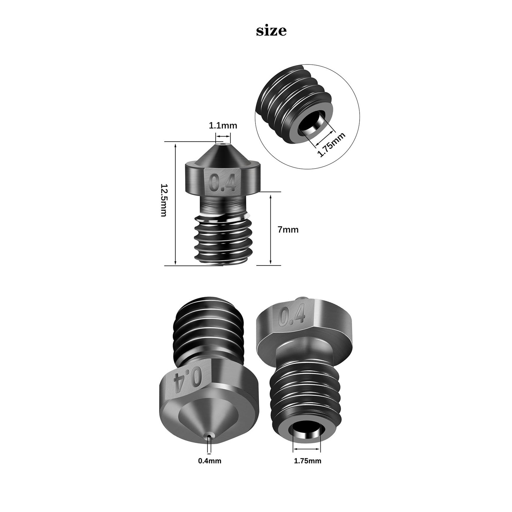 3 szt. dysz ze stali hartowanej, akcesoria do drukarek 3D, dysza wytłaczająca V5/V6 odporna na zużycie, materiały eksploatacyjne 1,75 mm