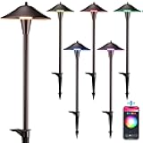 LEONLITE Low Voltage Pathway Lights, 200LM Smart LED Landscape Path Light, Adjustable Warm White&RGB, Dimmable, 5W Color Changing Landscape Lighting Waterproof, Oil Rubbed Bronze, Pack of 6