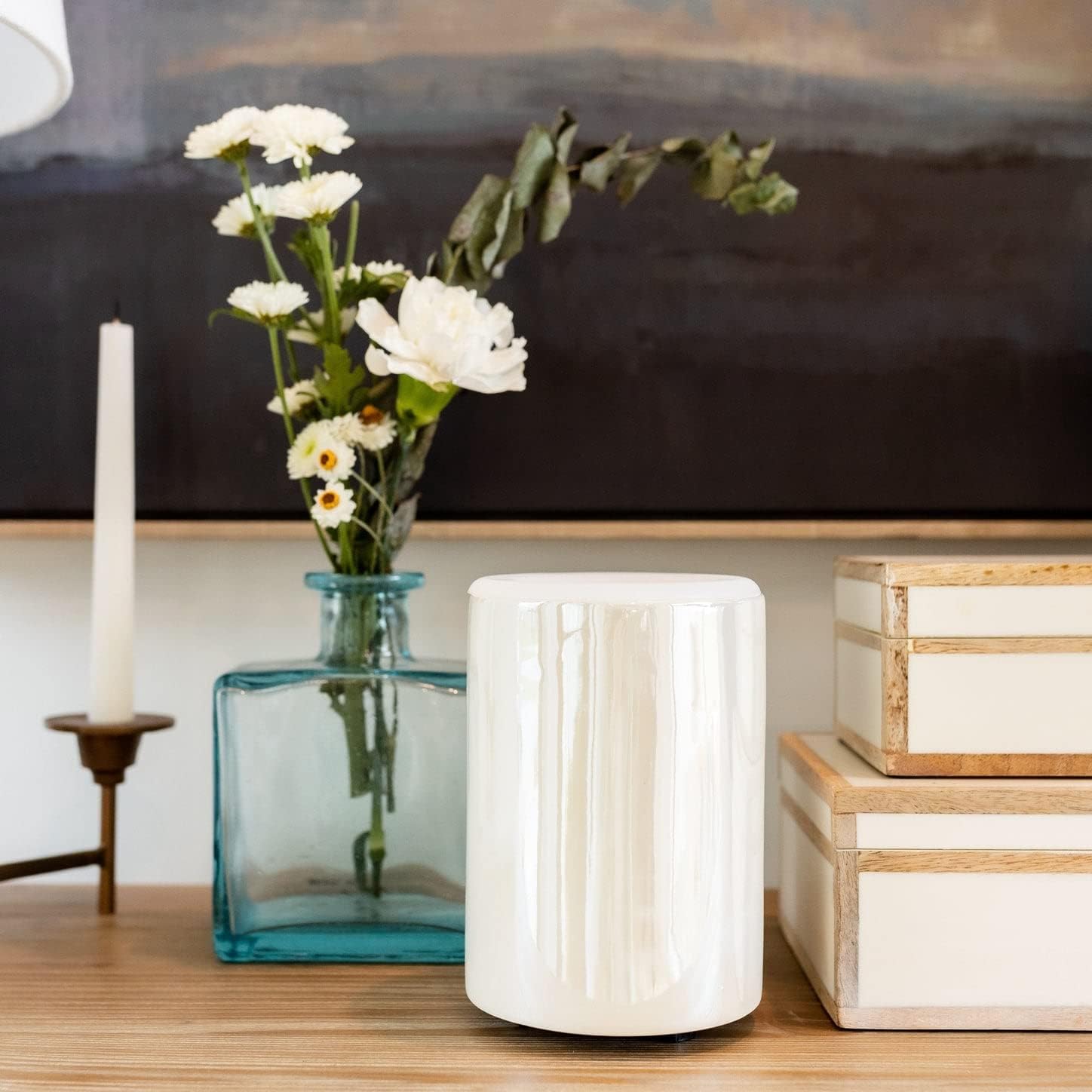 Happy Wax Iridescent Pink Mod Wax Melt Warmer with 3, 6, and 9 Hour Timer for Scented Wax Melts, Tarts & Cubes - Electric, Ceramic Wax Melter with Removable No Mess Silicone Wax Dish