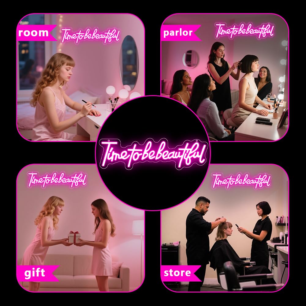 Time to Be Beautiful Neonschild, Rosa, schöne Neonschilder für Wanddekoration, LED-Schild, Buchstaben, beleuchtete Schilder für Hochzeit, Salon, Schönheitszimmer, Schlafzimmer, Dekoration, beste