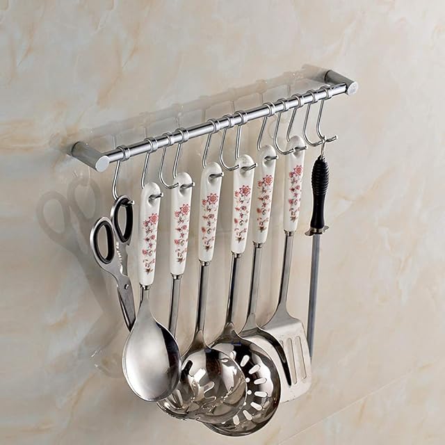 PetHot Kitchen Utensil Hanging Rack with 12 Hooks Kitchen Wall Mounted Stainless Steel Hanging Rack Holder Tool for Kitchen Cupboard Bathroom