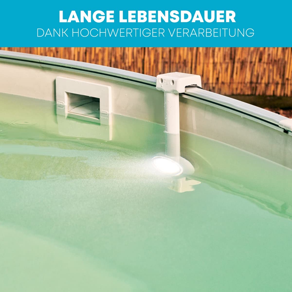 BWT LED Einhänge Scheinwerfer 16 Watt / 12 Volt / 710 Lumen/weißes Licht | 7 m Kabel | steckerfertig montiert | Pool Schwimmbad Beleuchtung | Stahlwandpools