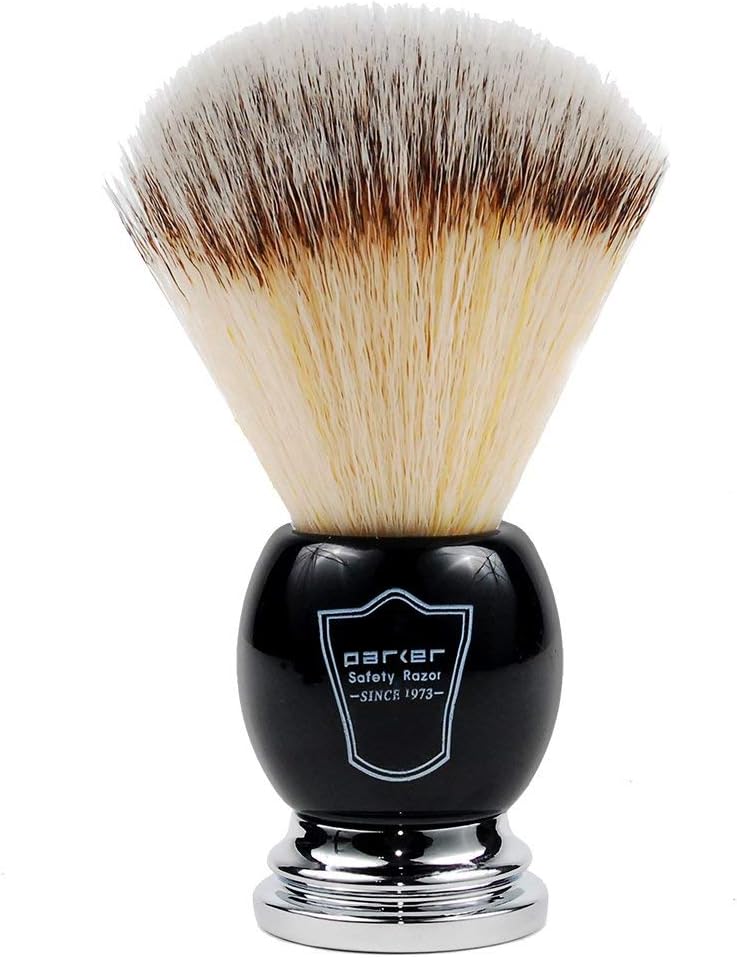 SYNTHETIC Bristle Shaving Brush with Deluxe Black and Chrome Handle & Stand **NEW FOR 2016