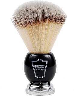 PARKER Safety Razor SYNTHETIC Bristle Shaving Brush with Deluxe Black and Chrome Handle &amp; Stand **NEW FOR 2016