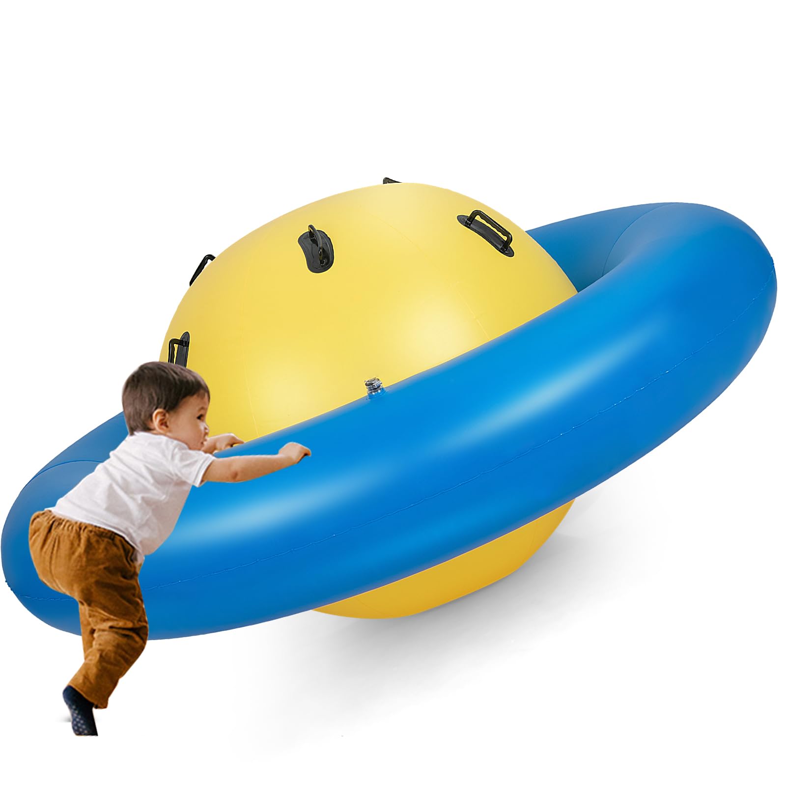 SOARS Aufblasbare Kletterkugel, Hüpfball für Kinder Mit 6 Griffen, Kletterkuppel, 113kg Belastbar, ab 5 Jahren (Gelb + Blau)