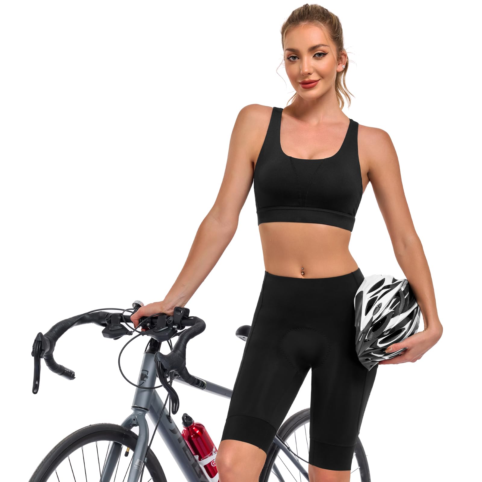 Radlerhose Damen Gepolstert Radhose Poformendem Design StoßFeste Fahrradhose kurz Mit 4d Polster Tasche