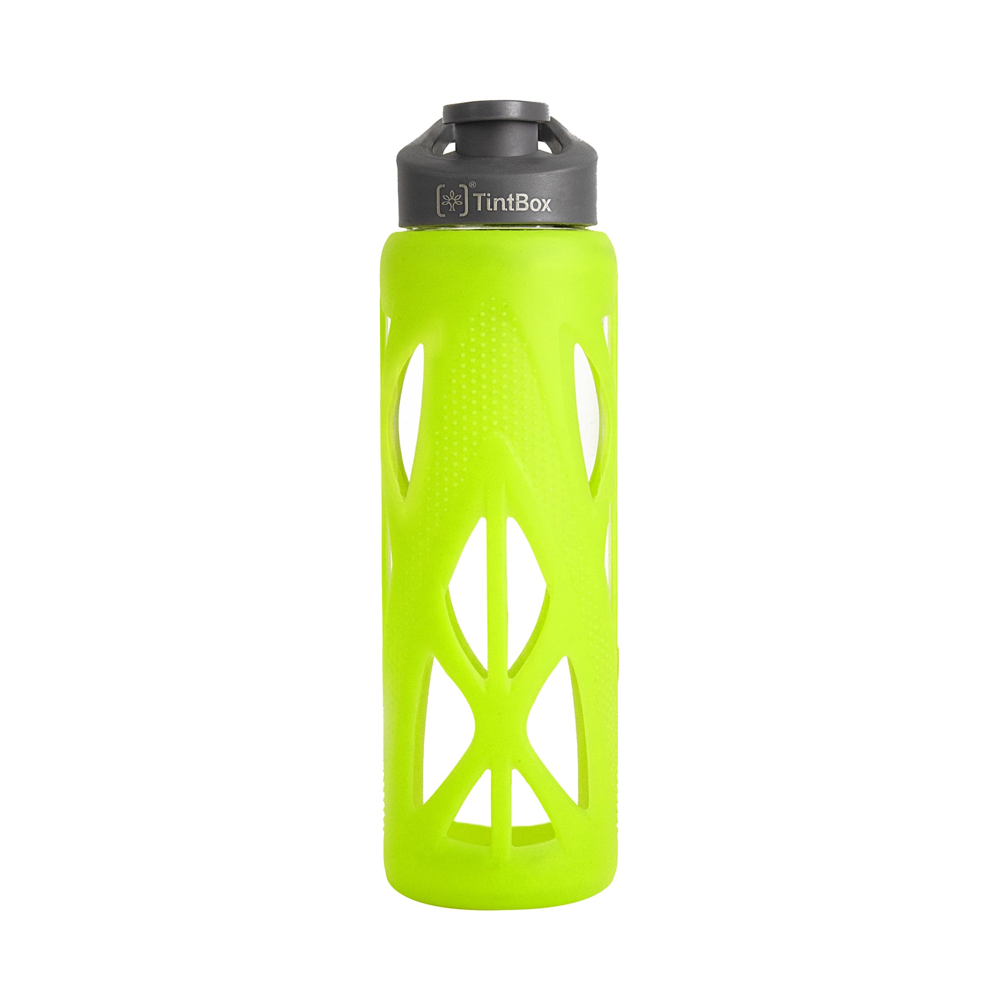 TintBox Borosilicate Glass Water Bottle with Silicone Sleeve | as seen on Shark Tank | perfect for Office, Home, Fridge, Gym, Travel | BPA Free | Atomic Green | 750ml