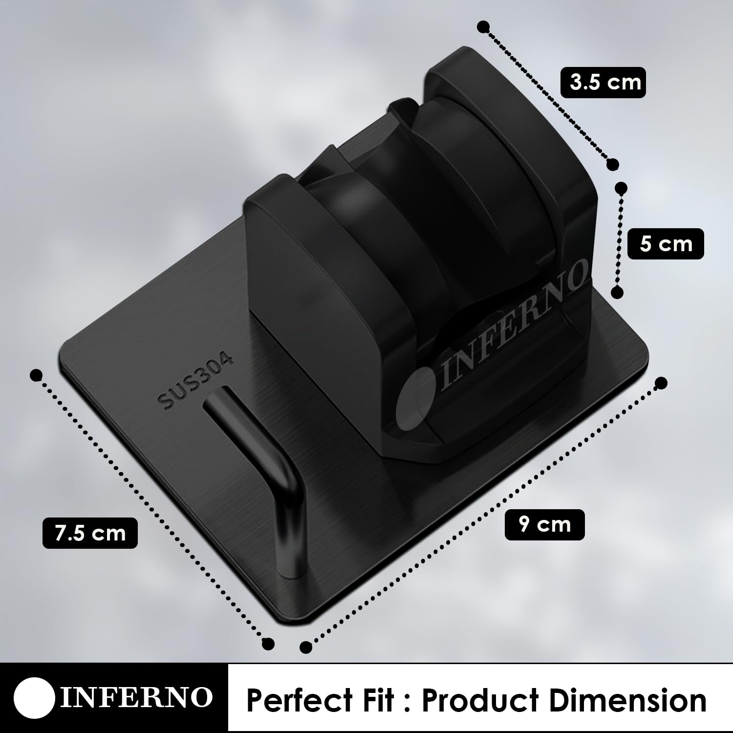 INFERNO® Adhesive Adjustable Bathroom Hand Shower Head Holder Bracket No-Punching Wall Mounted (Black 1 Piece) 1