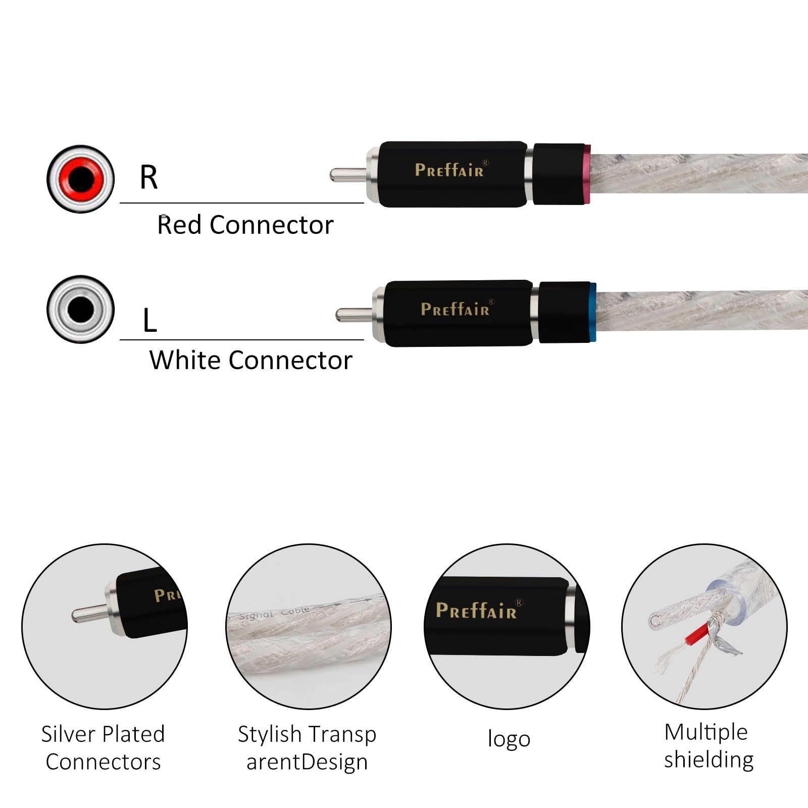 Preffair Audiophiles, cavo RCA da 2 RCA maschio a 2 RCA maschio, cavo di interconnessione audio e home theater, HDTV, console di gioco, sistemi Hi-Fi (1 m, 1 paio)
