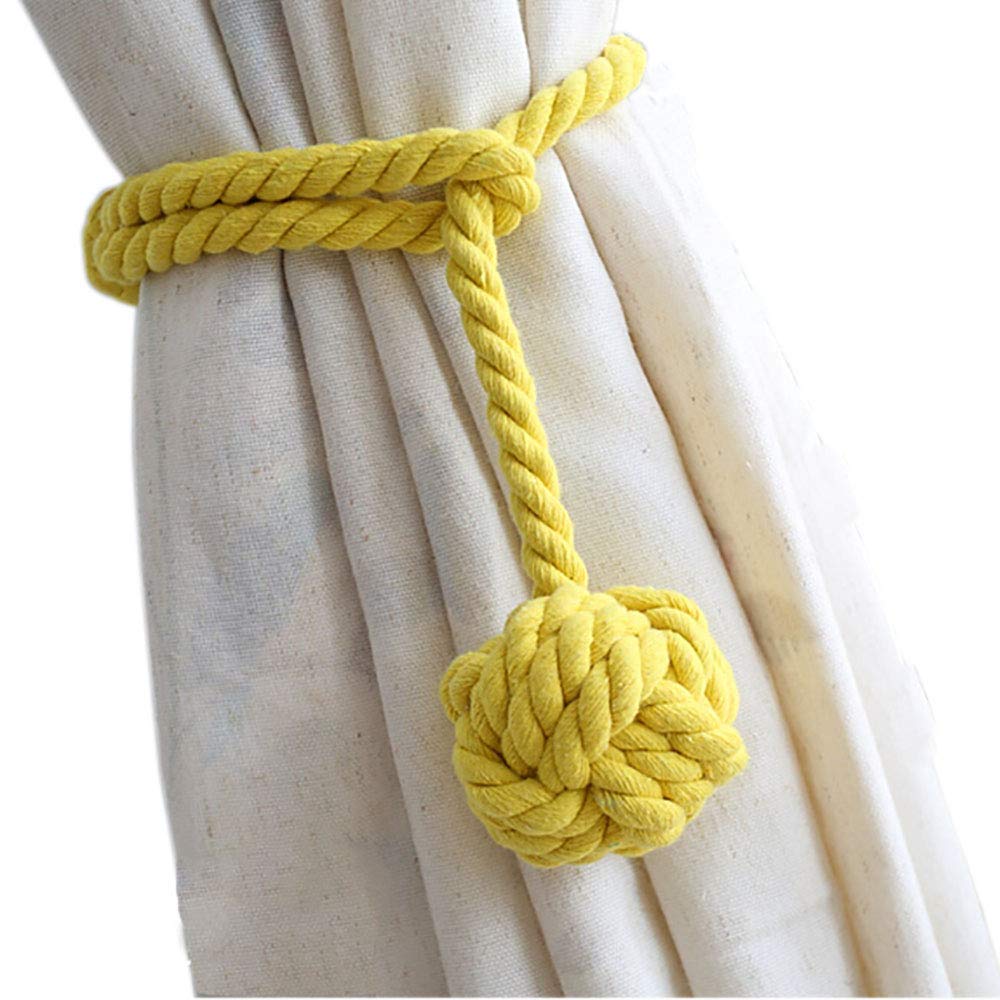 Melaluxe 2 Pack Curtain Tiebacks - Heavy Duty Curtain Rope Tieback, Handmade Rural Decorative Curtain Holdbacks (Yellow)