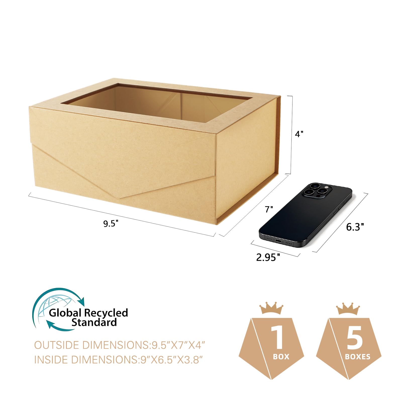 Amazon.com: PACKQUEEN 5 Kraft Clear Magnetic Lids Gift Boxes with