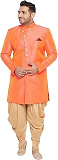 vastramay plus Men's Orange And Rose Gold Silk Blend Sherwani Set-picture-39