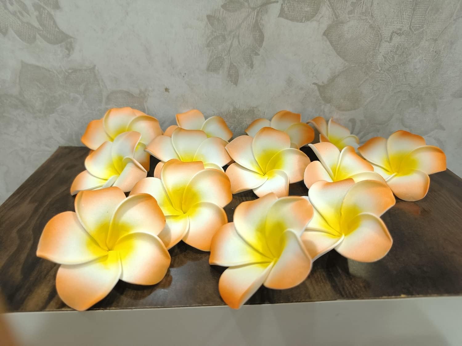 VRB Dec™ Artificial Big Foam Hawaaii Fake Foam Water Floating Flowers for Pooja Thali, Festival and Events, Home, Table, Badroom, Pooja Room, Diwali Decoration Items and DIY Craft (Orange, 12)
