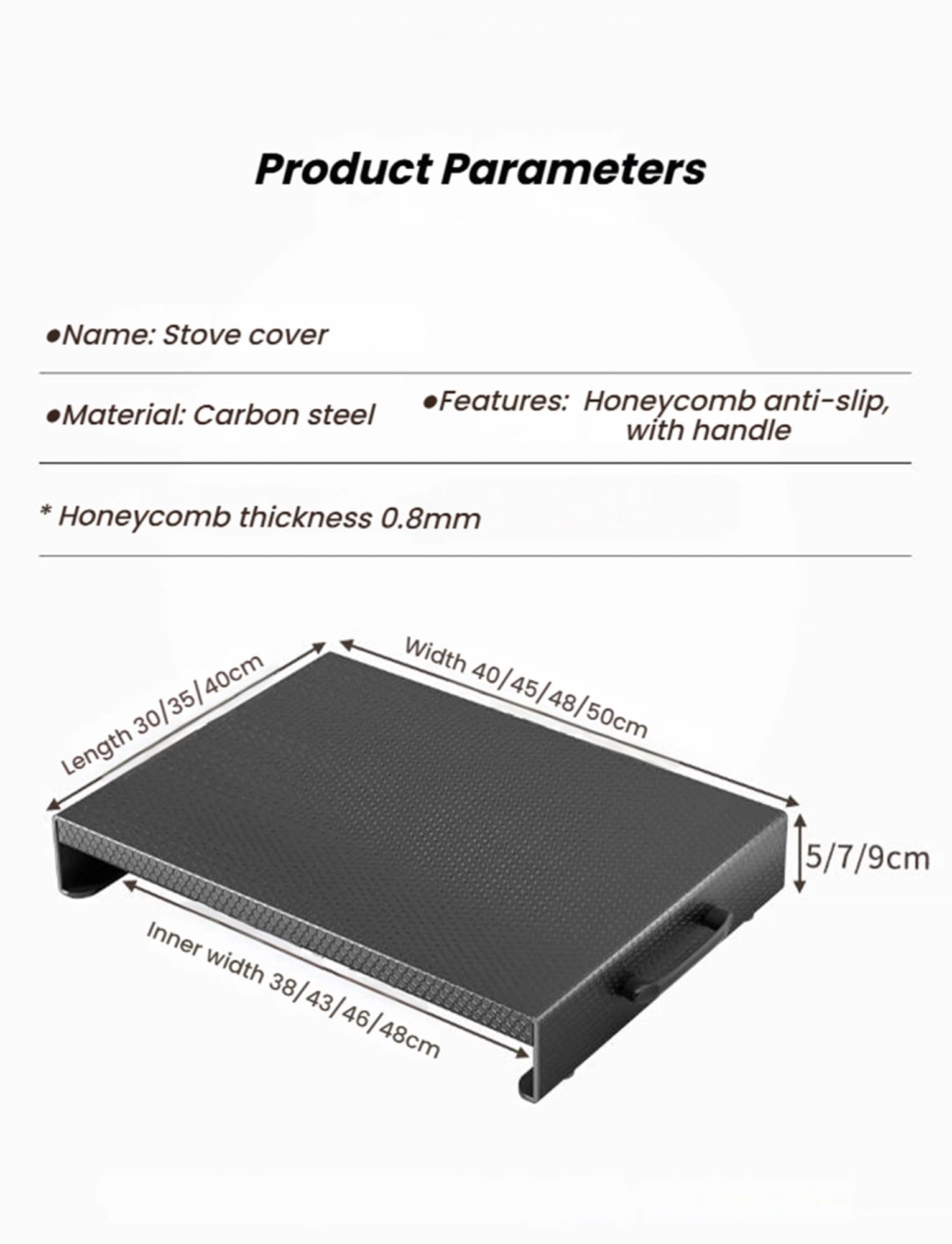 Cubiertas protectoras for cocina, placa de acero al carbono for placa de gas, cubierta for placa de fideos(L40xW48xH7cm/15.7x18.9x2.8in)