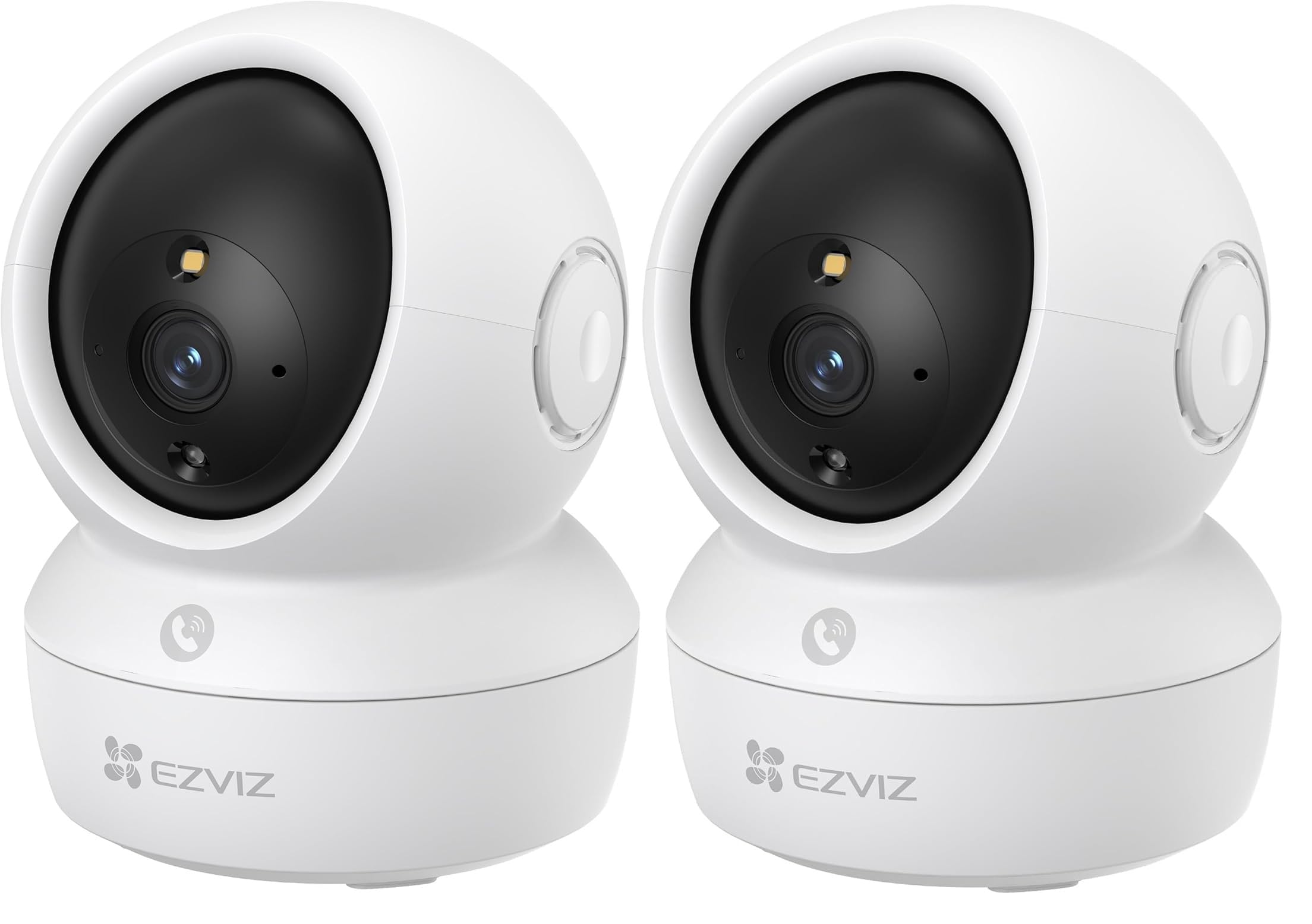 Lot de 2 caméras de sécurité Wi-​Fi H6c Pro 3MP pour bébé avec détection de mouvement, suivi intelligent, vision nocturne bidirectionnelle, télécommande fonctionne avec Alexa, blanc