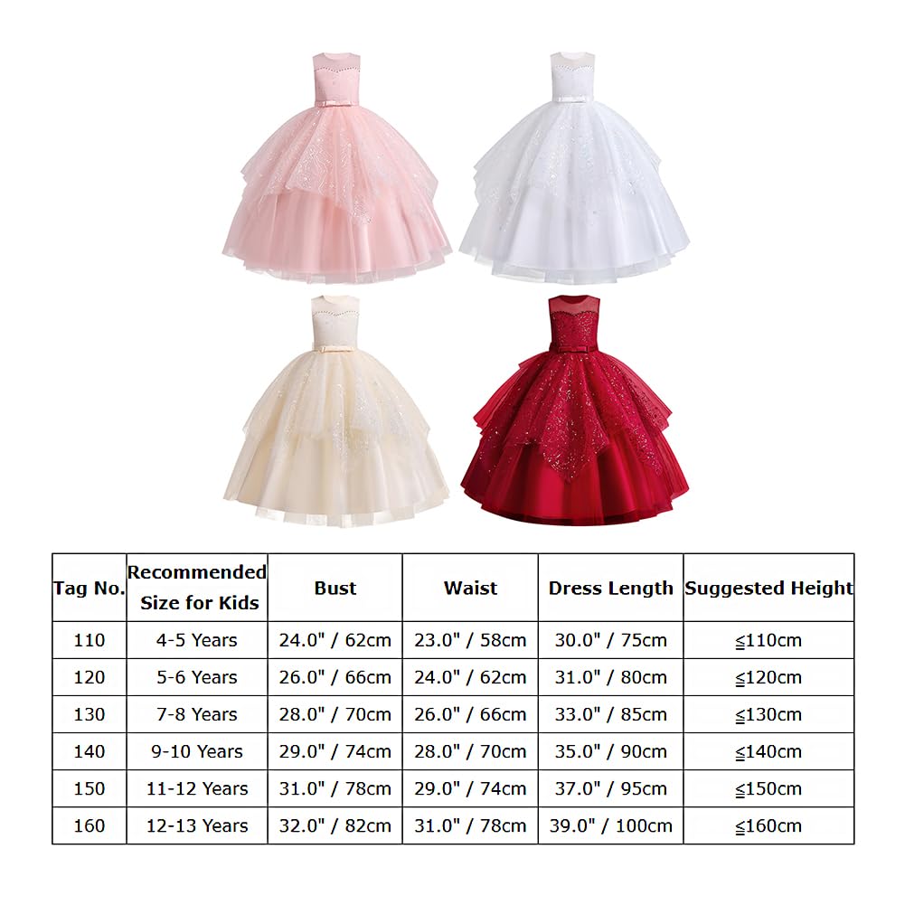 IDOPIP Robe Enfant Fille Mariage Dentelle Tulle sans Manches Broderie Perles Bow Demoiselle d'honneur Anniversaire Partie Princesse Longue Robe De Bal Soirée