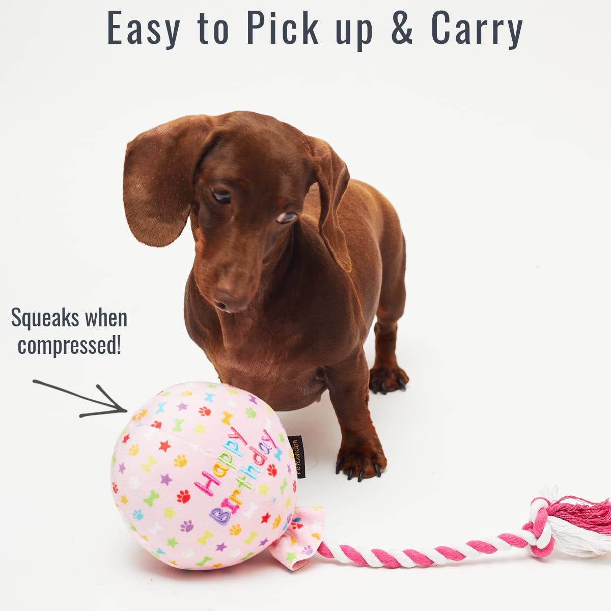 Pet London Geburtstags-Hundespielzeug mit Luftballon, Rosa – Feiern Sie den Hund Happy Birthday – Plüsch, buntes Regenbogen-Konfetti-Muster, Hunde-Party-Geschenk