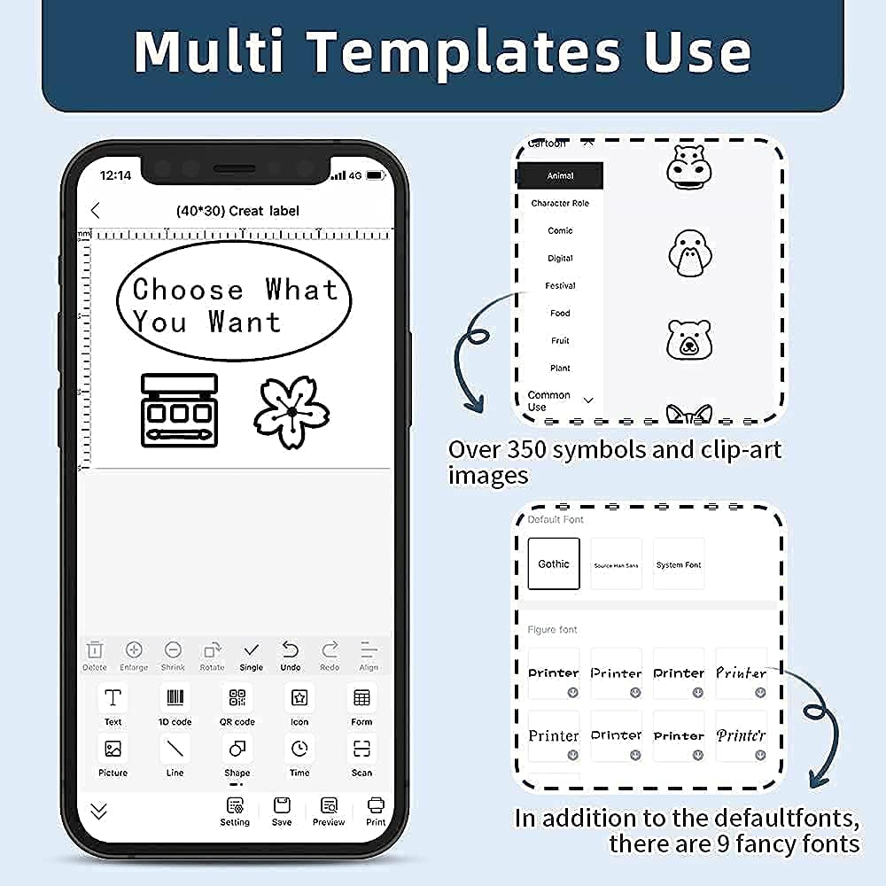 Phomemo Label Printer M120 Label Maker, Barcode Label Printer Portable Bluetooth Label Maker Machine with 3 Rolls 1.18''X0.78'' Thermal Label Paper