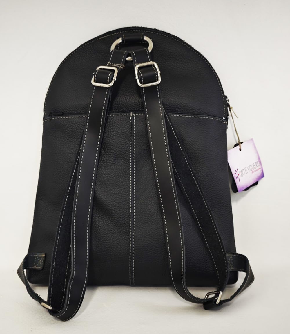 Mochcila espiral de piel negra. Mochila espiral negra de cuero auténtico para mujer. Mochila espiral de mujer.