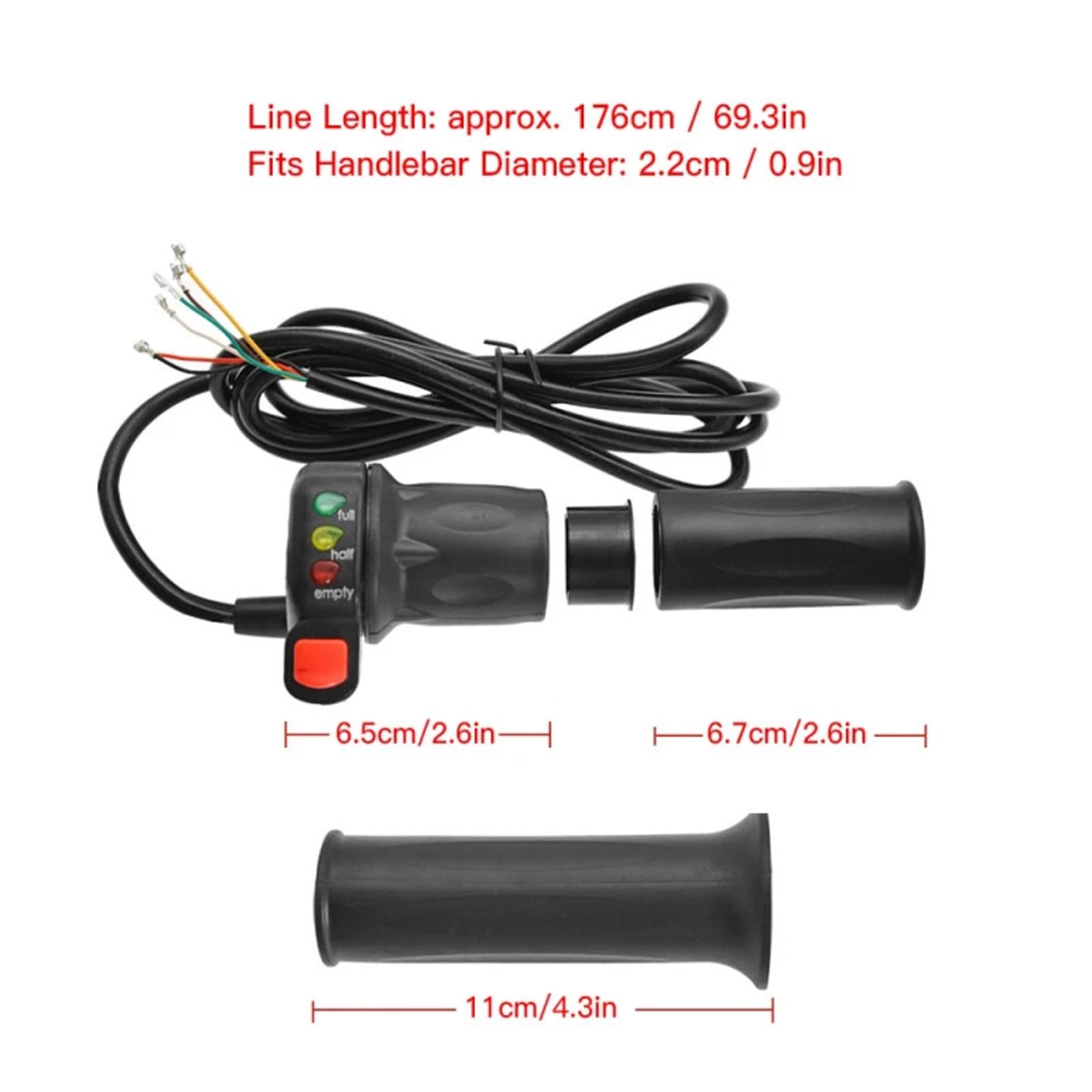 Lot de 2 poignées d'accélérateur 36 V/48 V avec indicateur de batterie pour vélo électrique